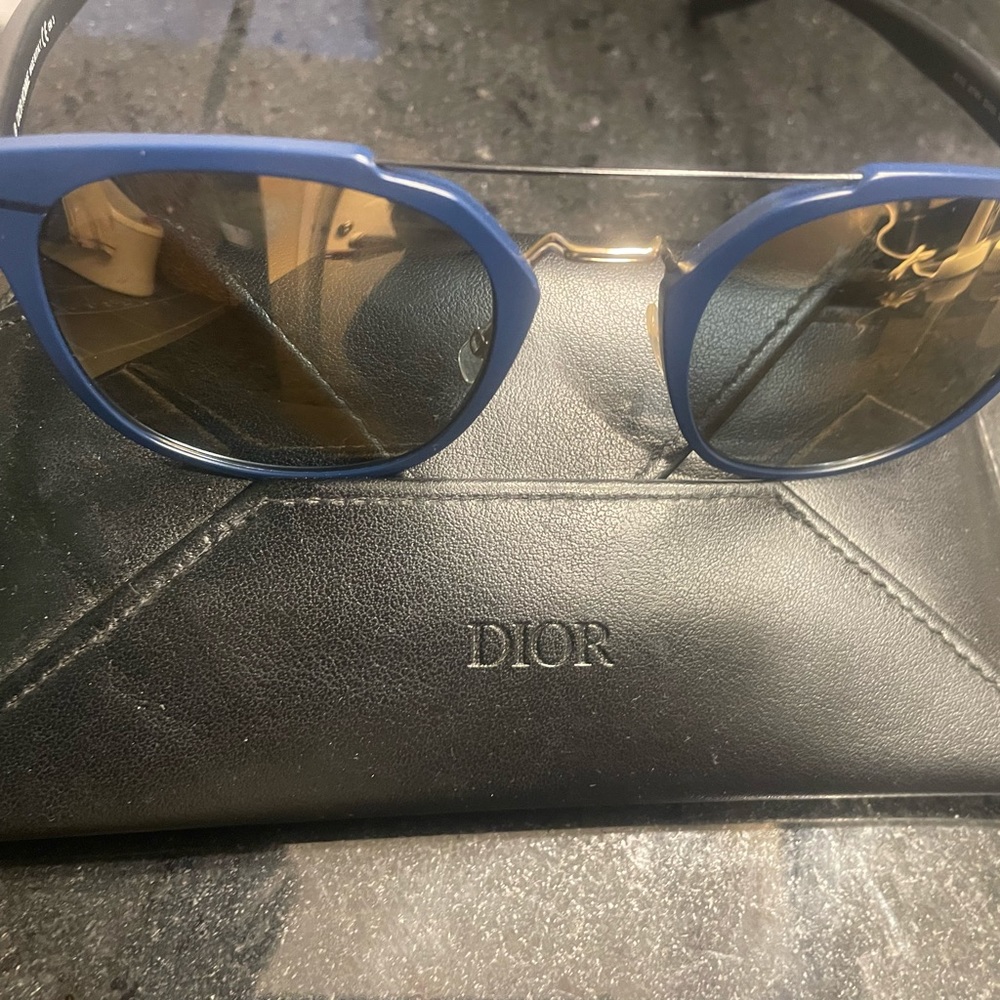 Christian Dior sunglasses. Never worn. Black & Blue with Gold hardware.